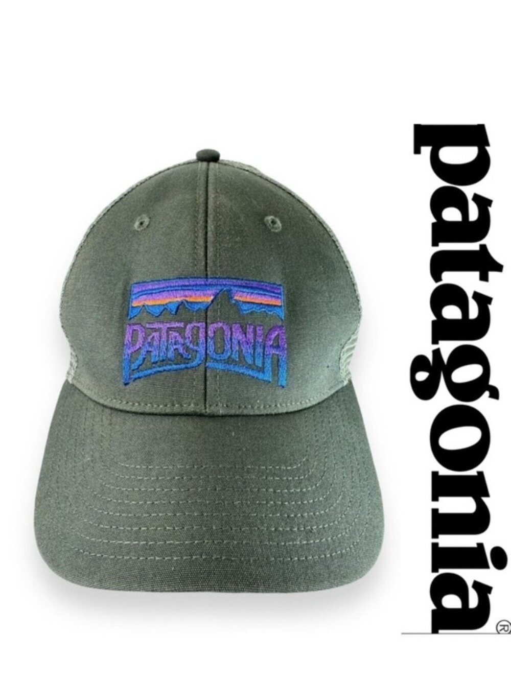 Patagonia | Fitz Roy Frostbite Gray Mesh Hat Purple Blue Mountains | One Size